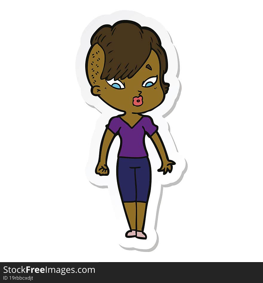 Sticker Of A Cartoon Surprised Girl