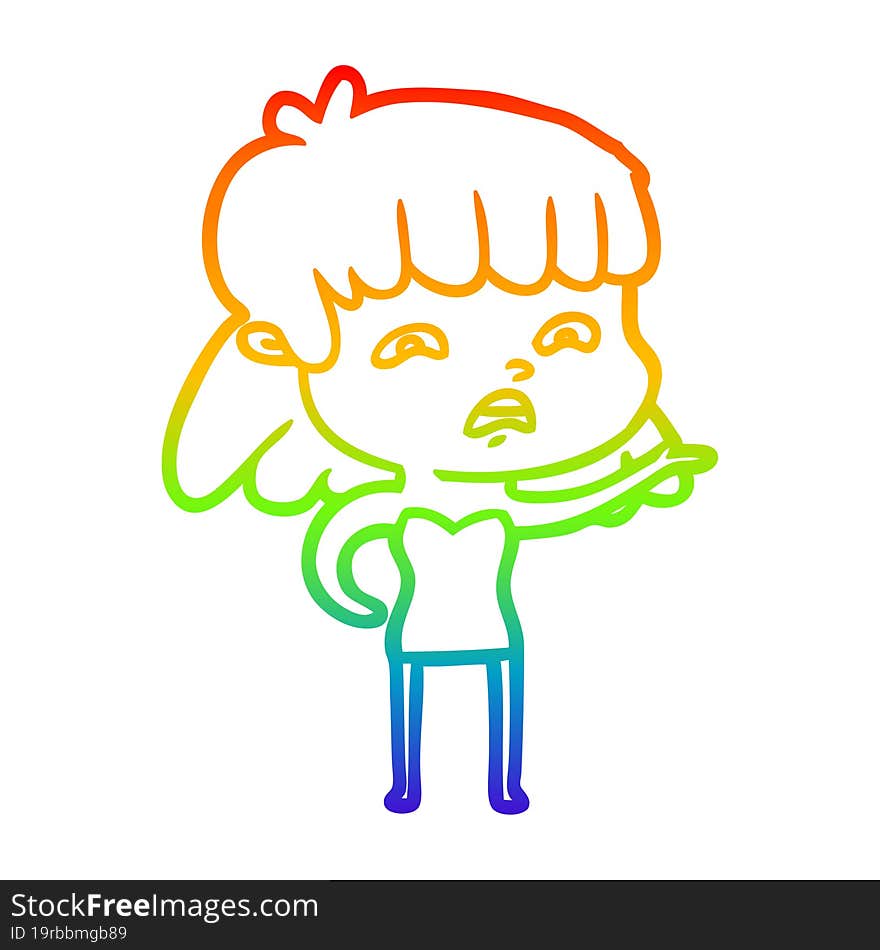 rainbow gradient line drawing cartoon worried woman