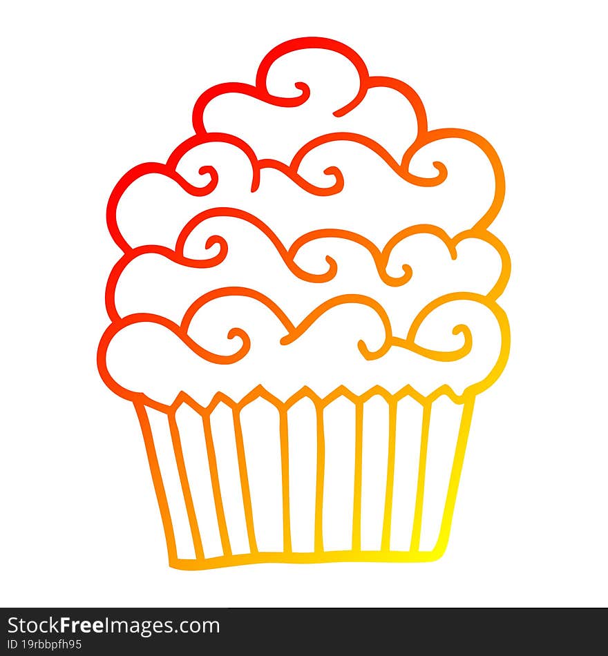 warm gradient line drawing cartoon vanilla cupcake