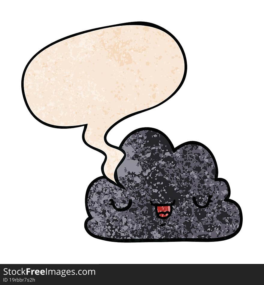 cute cartoon cloud and speech bubble in retro texture style