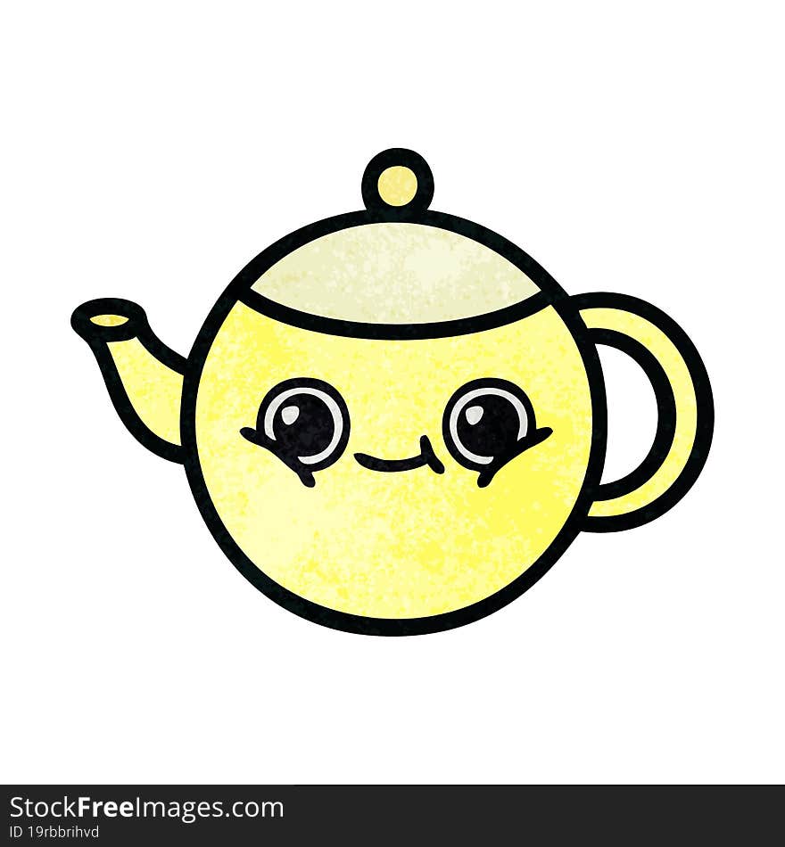 retro grunge texture cartoon of a tea pot