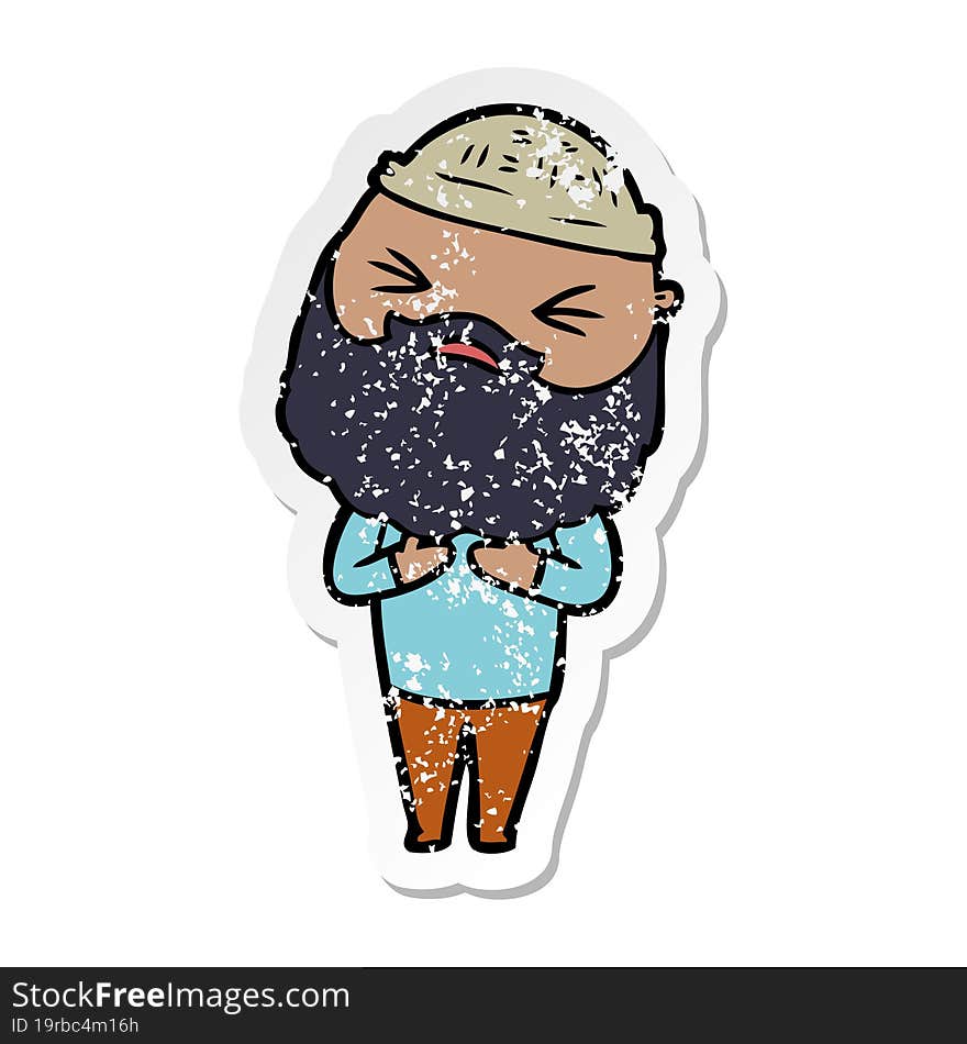 distressed sticker of a cartoon man with beard