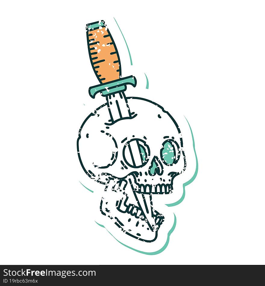 Distressed Sticker Tattoo Style Icon Of A Skull And Dagger