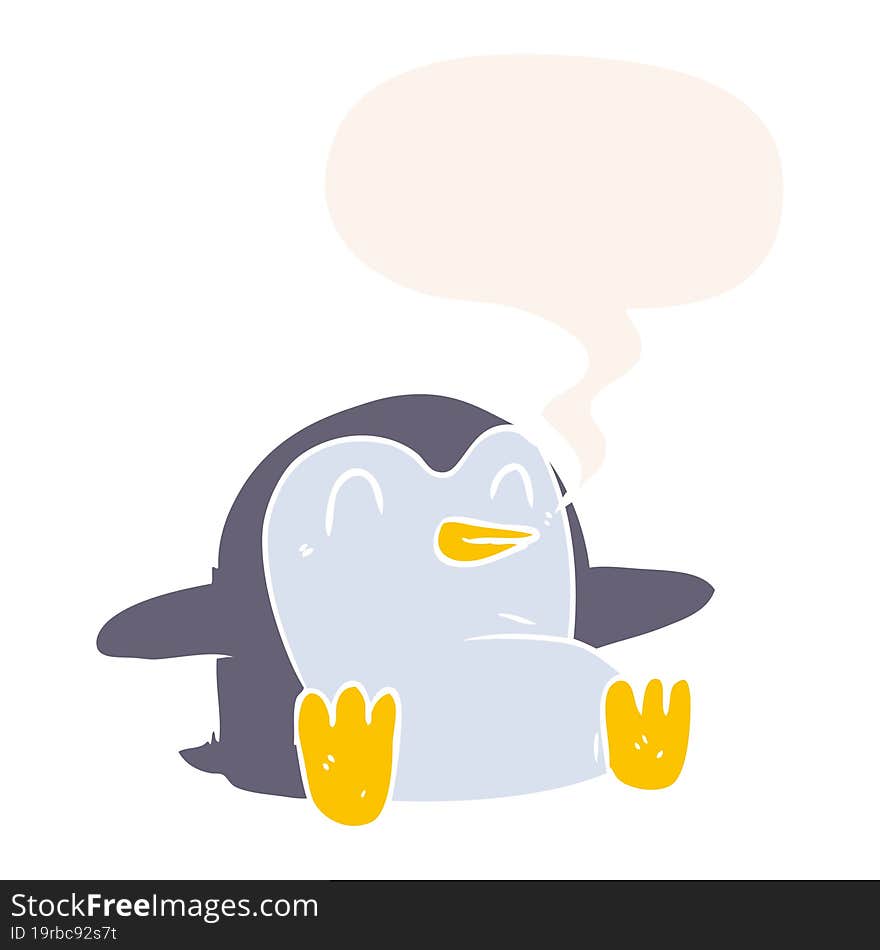 cartoon penguin and speech bubble in retro style