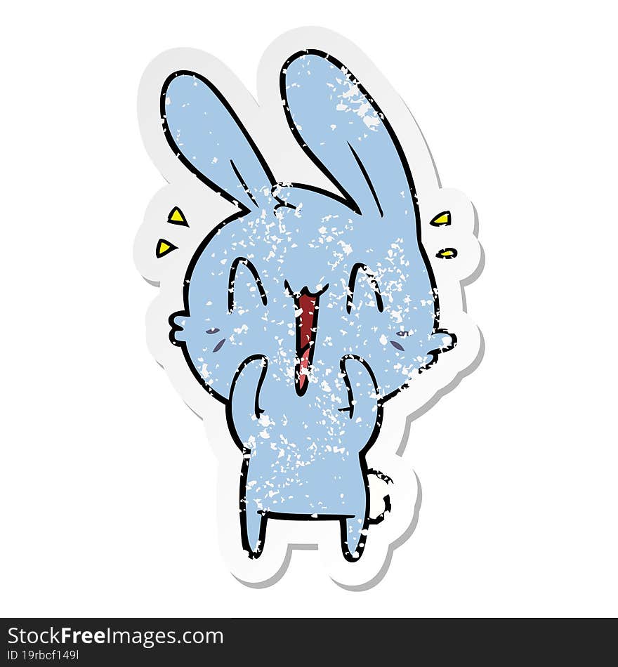 distressed sticker of a cute cartoon rabbit