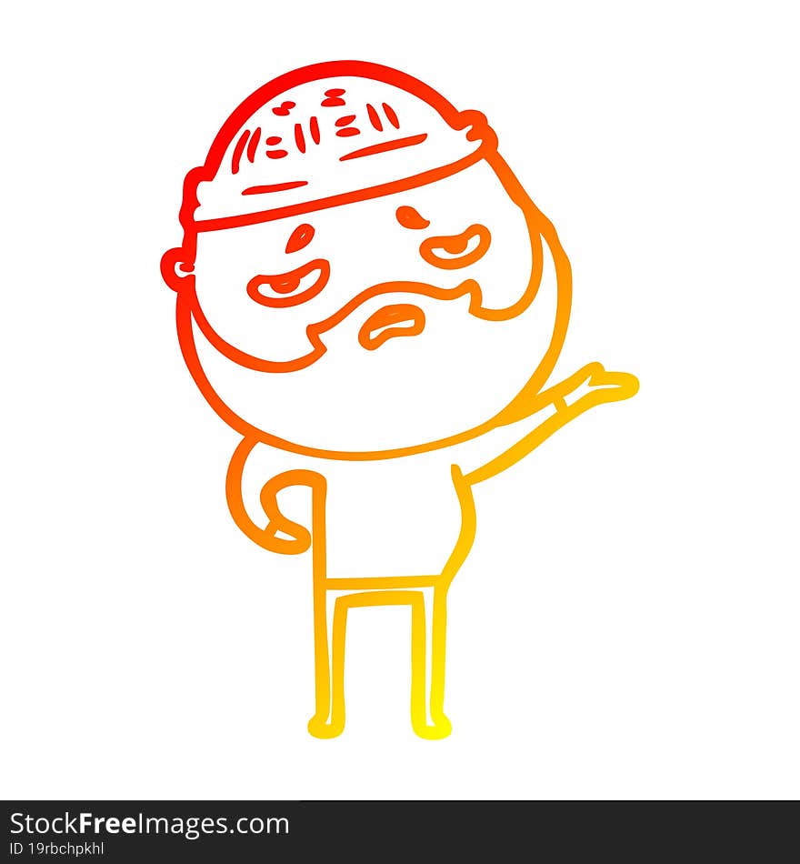 warm gradient line drawing cartoon worried man with beard