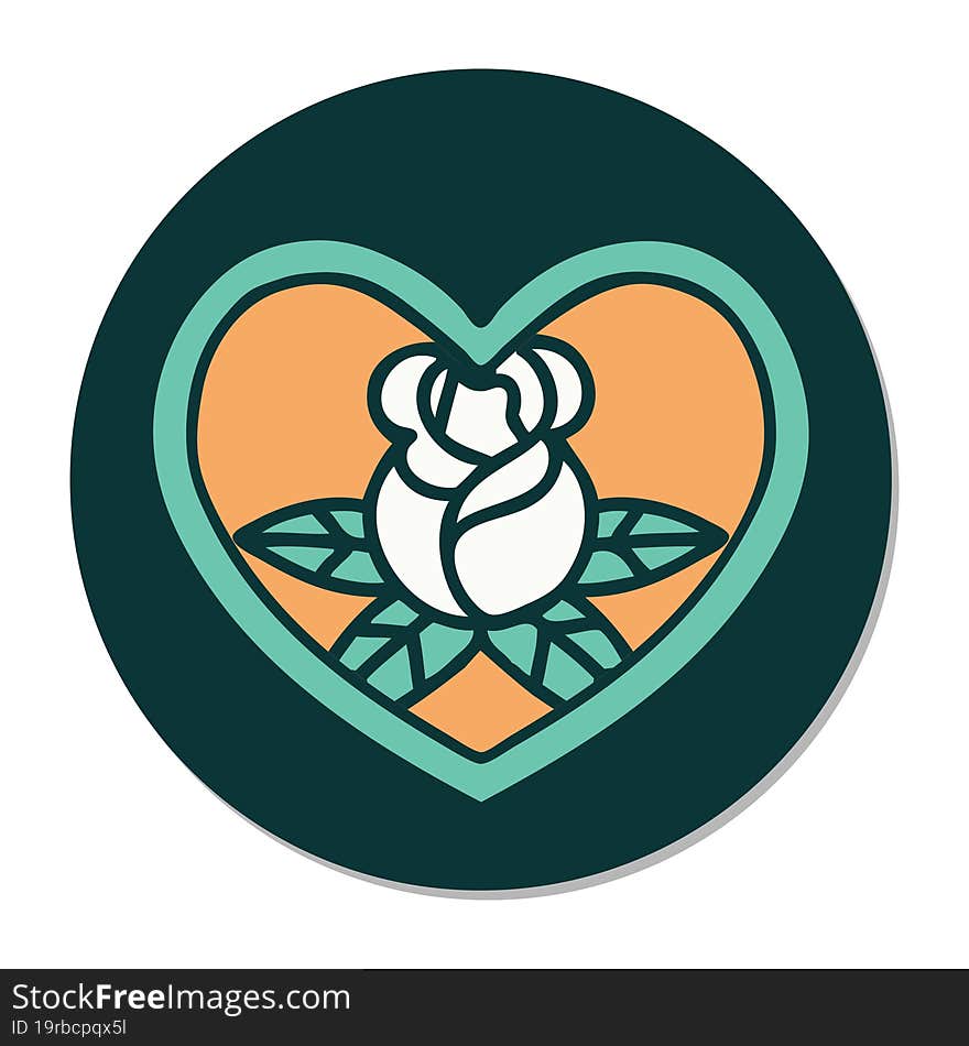 sticker of tattoo in traditional style of a heart and flowers. sticker of tattoo in traditional style of a heart and flowers