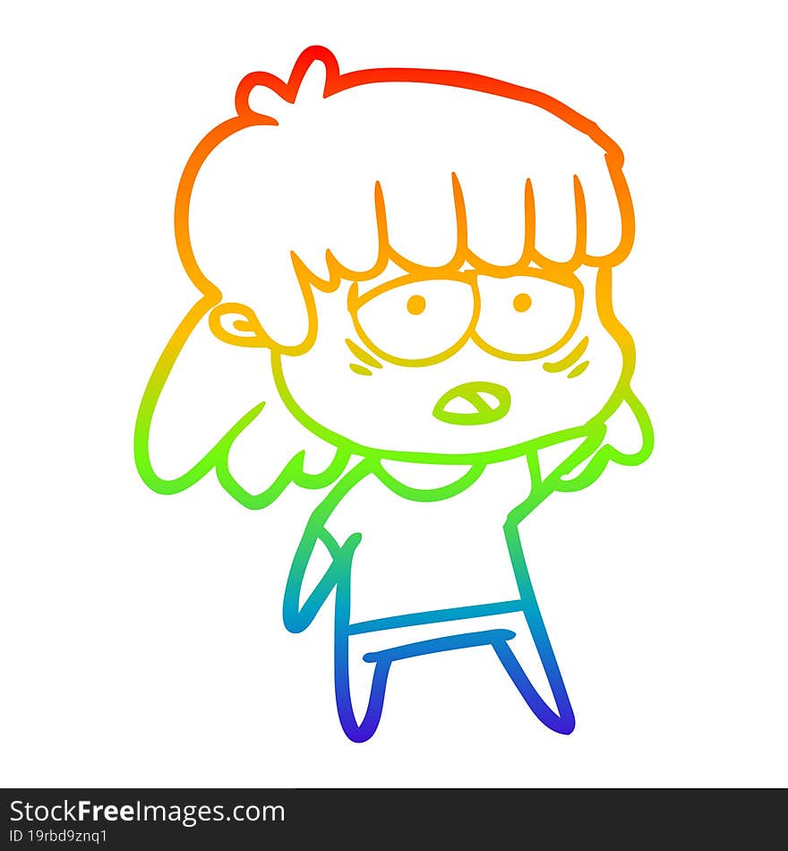 rainbow gradient line drawing cartoon tired woman