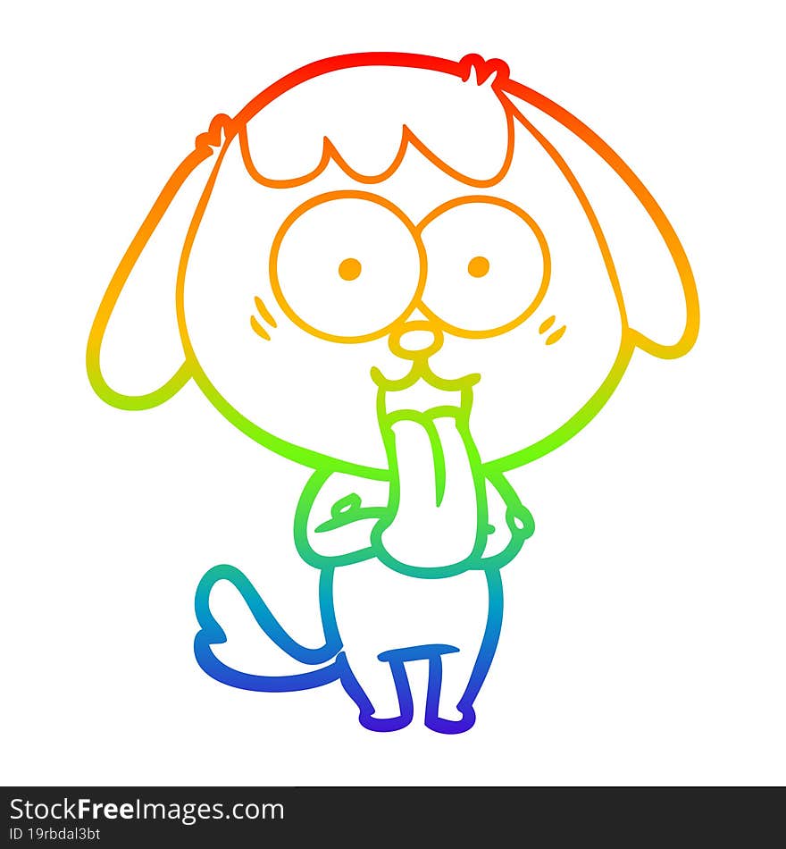 rainbow gradient line drawing of a cute cartoon dog