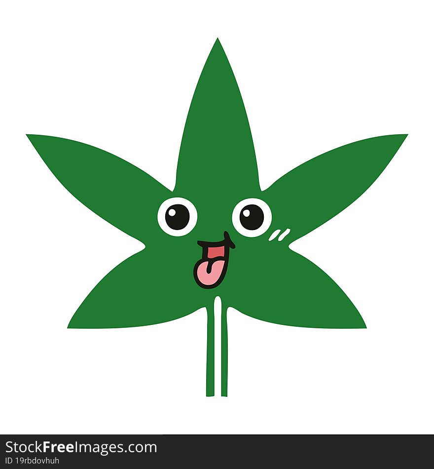 flat color retro cartoon marijuana leaf