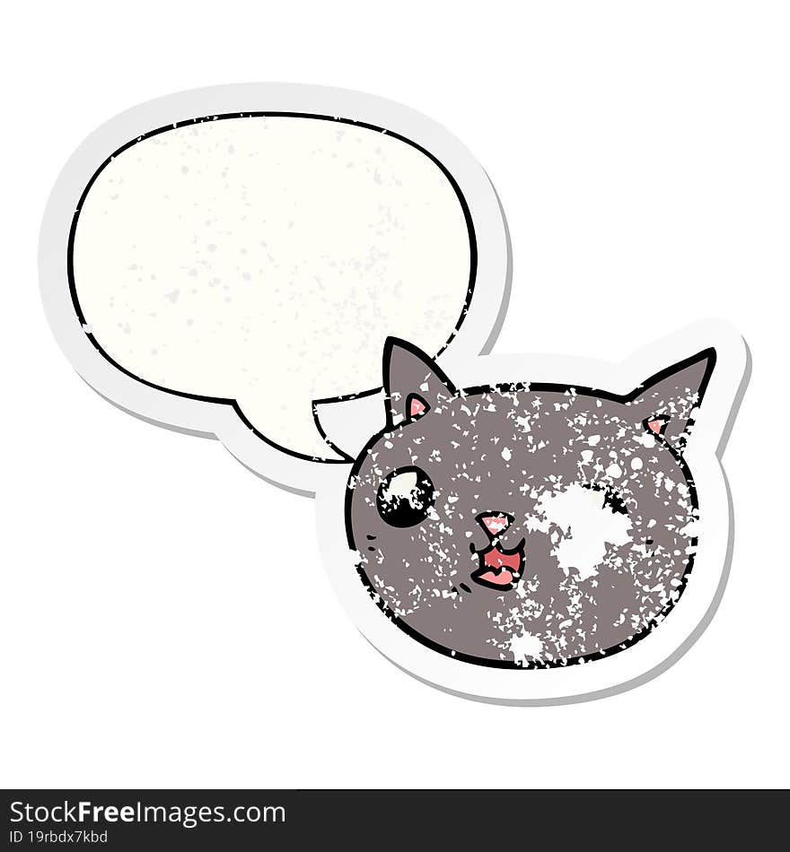 cartoon cat and speech bubble distressed sticker