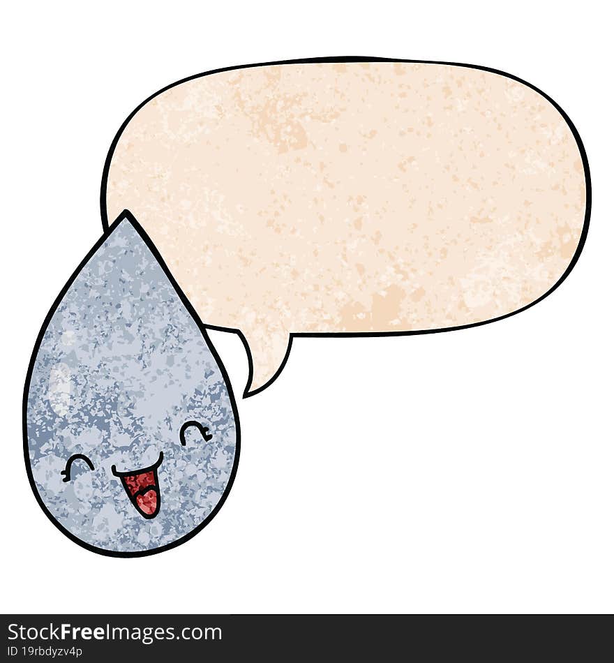 cartoon raindrop and speech bubble in retro texture style