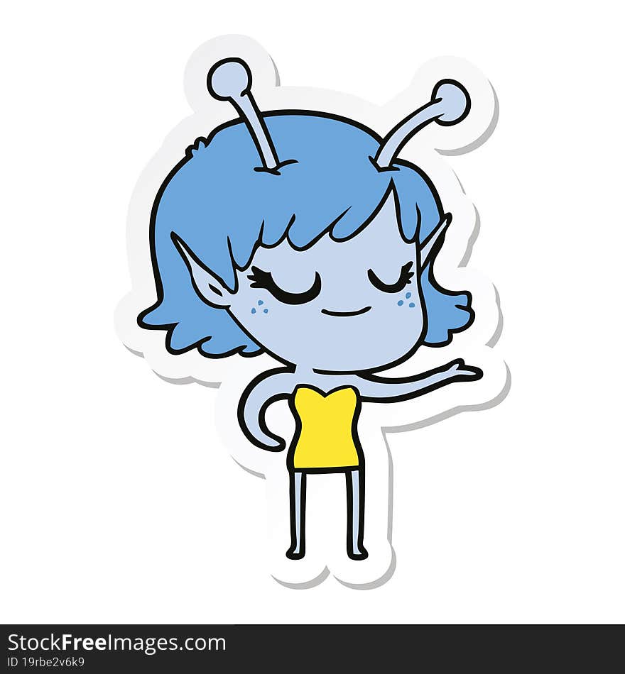 Sticker Of A Smiling Alien Girl Cartoon