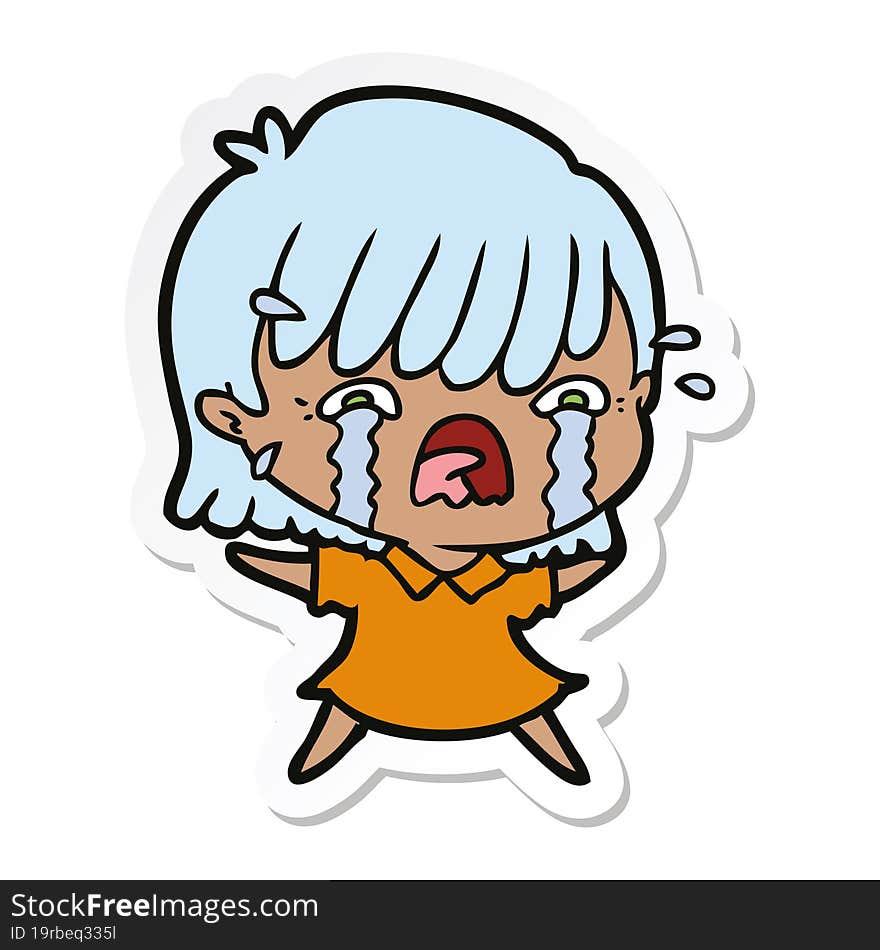 sticker of a cartoon girl crying