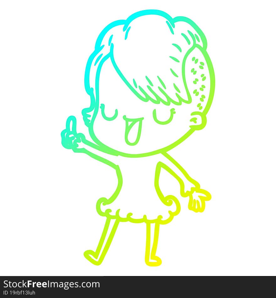 cold gradient line drawing cute cartoon girl with hipster haircut