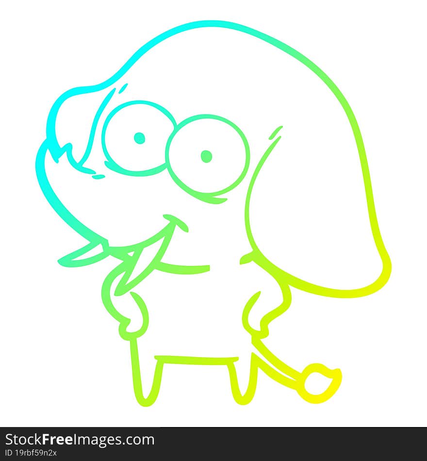 cold gradient line drawing happy cartoon elephant