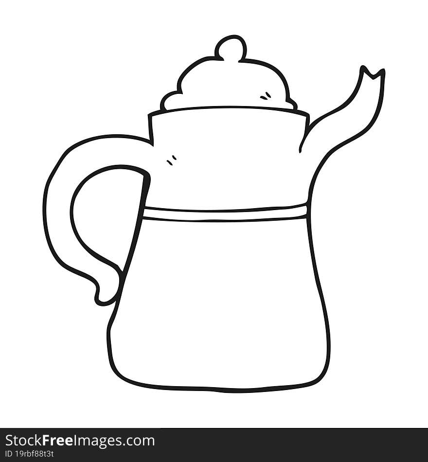 freehand drawn black and white cartoon coffee pot