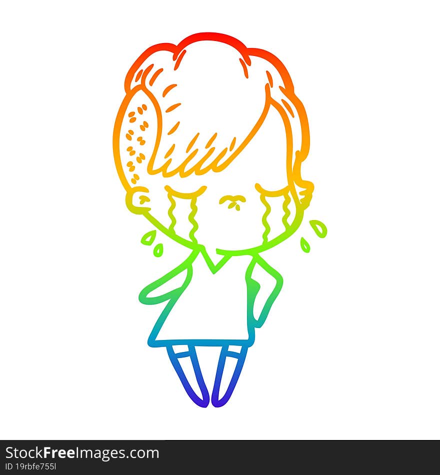 rainbow gradient line drawing cartoon crying girl