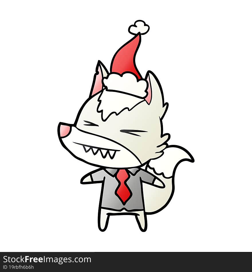 angry wolf boss hand drawn gradient cartoon of a wearing santa hat. angry wolf boss hand drawn gradient cartoon of a wearing santa hat