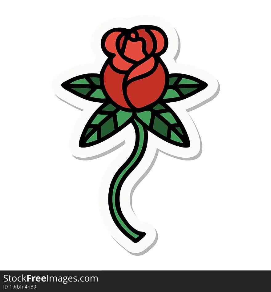 sticker of tattoo in traditional style of rose. sticker of tattoo in traditional style of rose