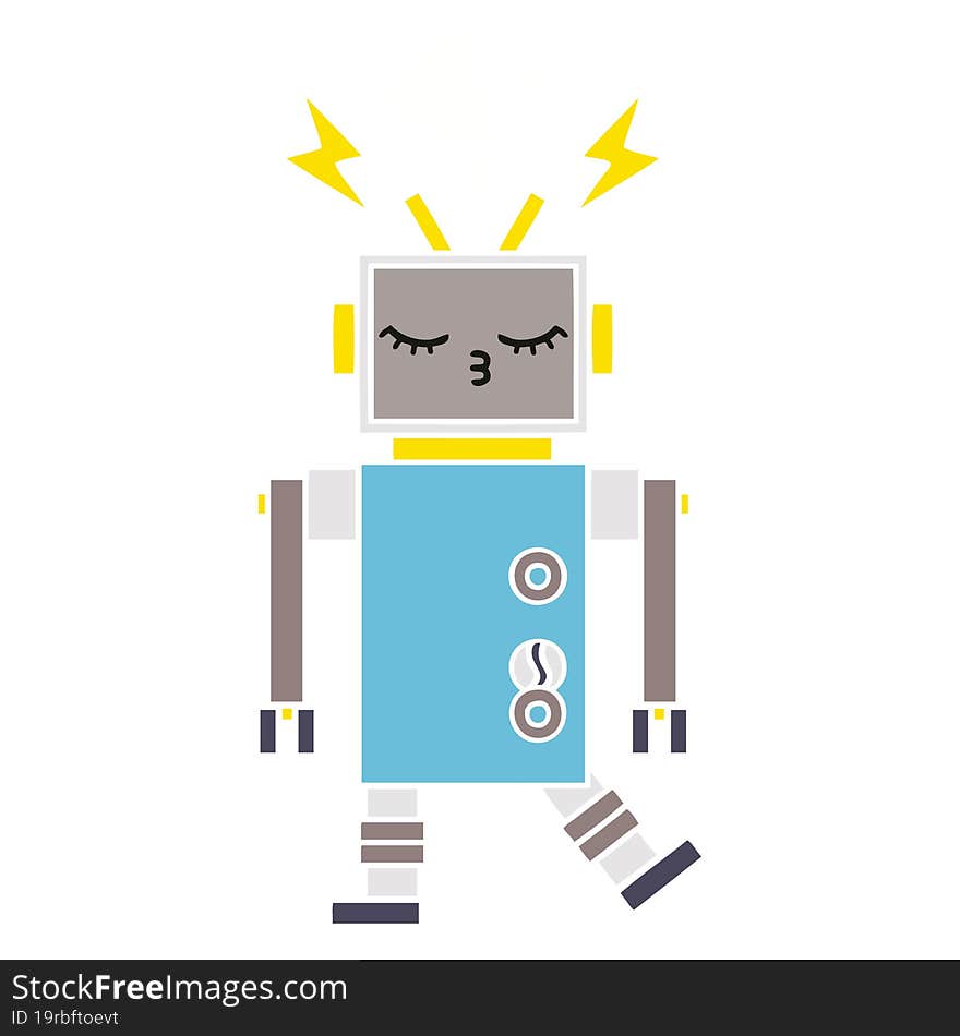 flat color retro cartoon malfunctioning robot