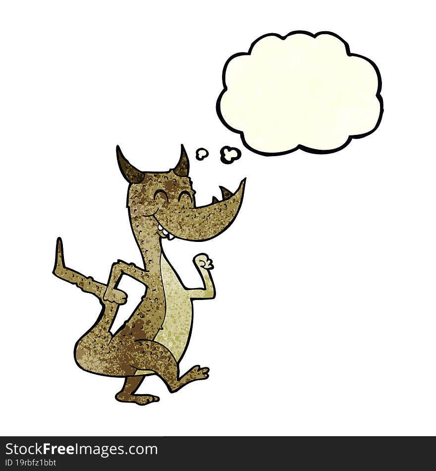 cartoon happy dragon with thought bubble