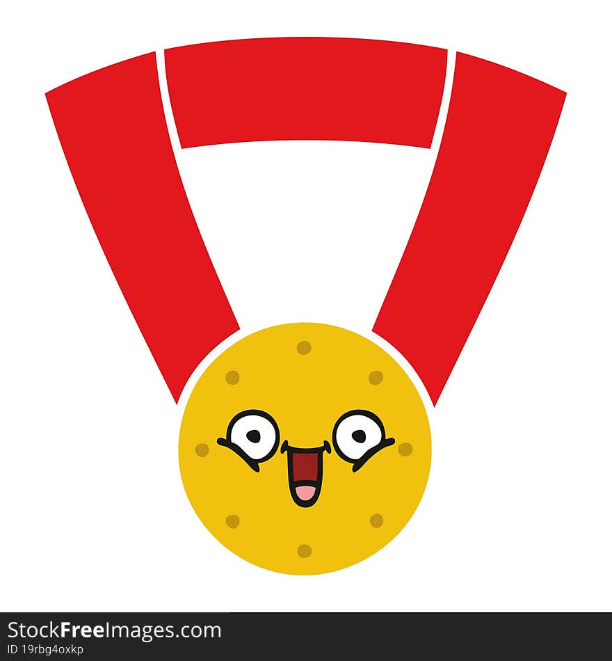 flat color retro cartoon gold medal