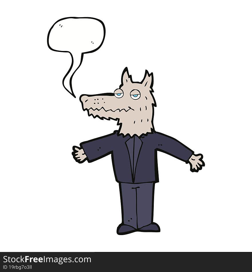 cartoon wolf with speech bubble