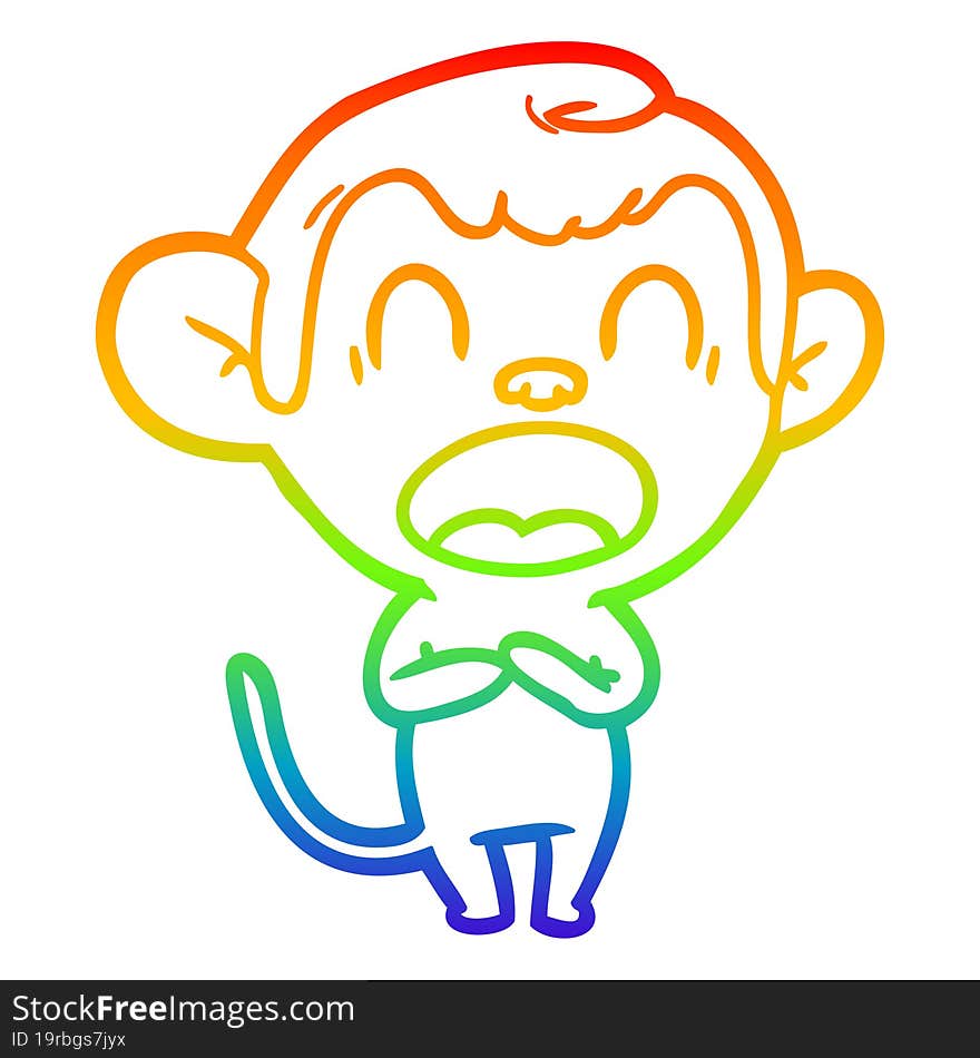 rainbow gradient line drawing yawning cartoon monkey