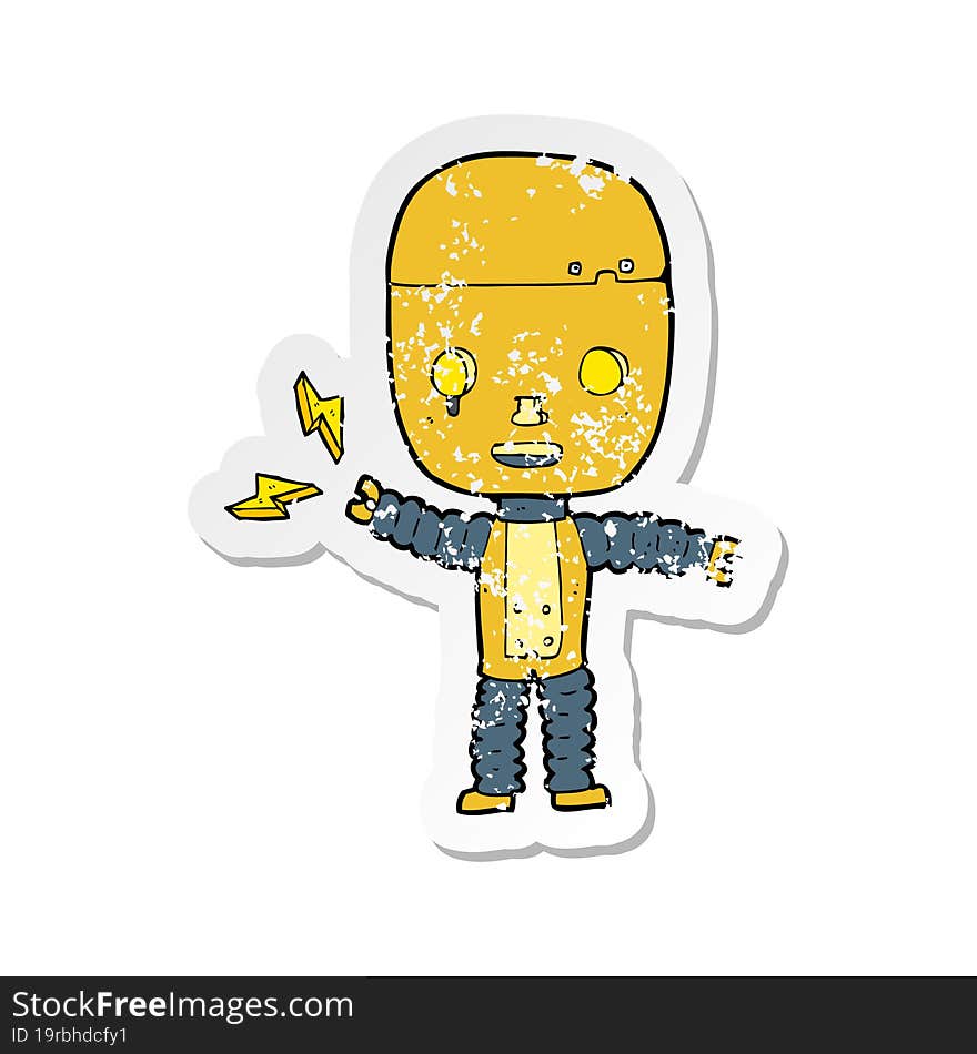 retro distressed sticker of a cartoon robot