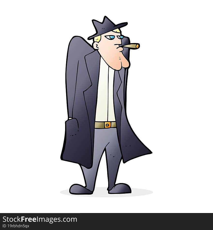 cartoon man in hat and trench coat