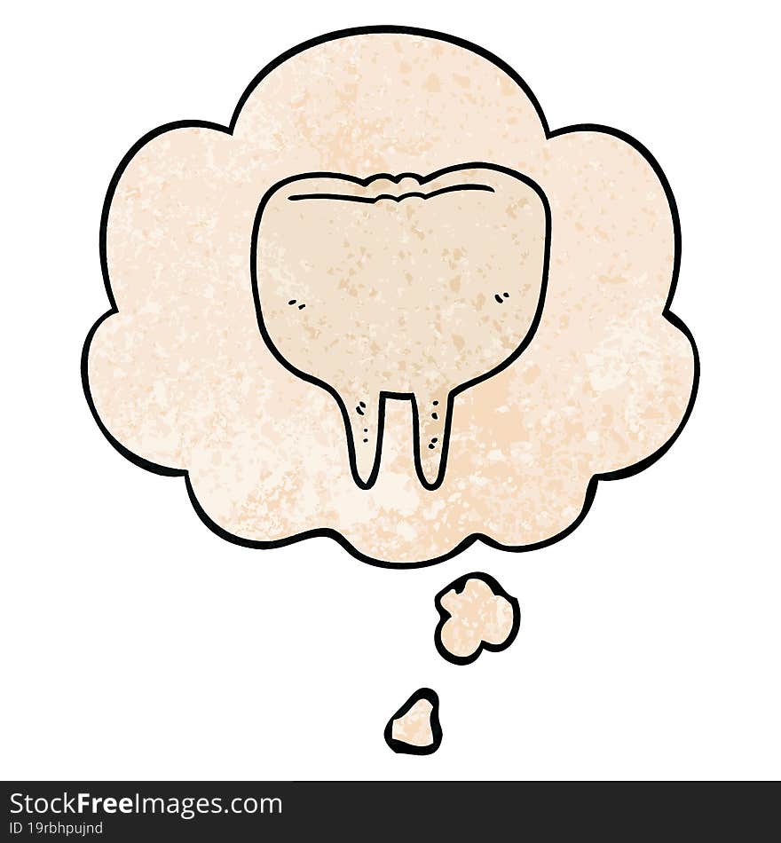 cartoon tooth and thought bubble in grunge texture pattern style