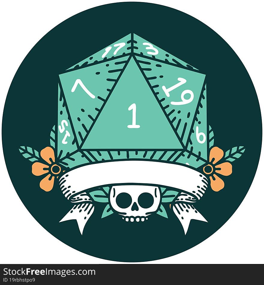 natural one d20 dice roll icon