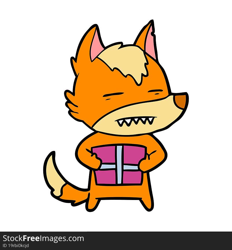 fox cartoon character with present. fox cartoon character with present