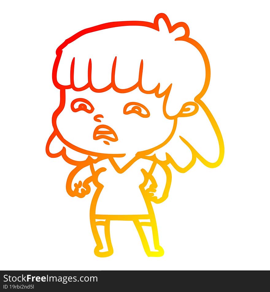 Warm Gradient Line Drawing Cartoon Worried Woman