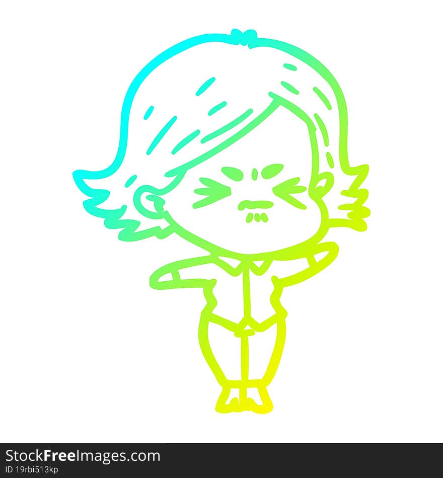 Cold Gradient Line Drawing Cartoon Angry Girl