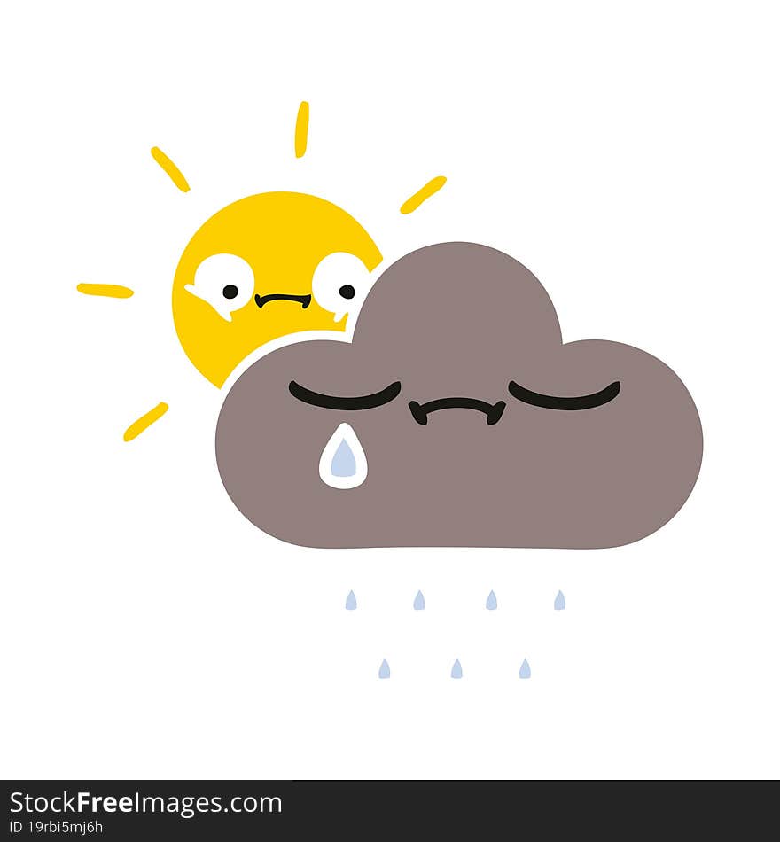 Flat Color Retro Cartoon Storm Cloud And Sun