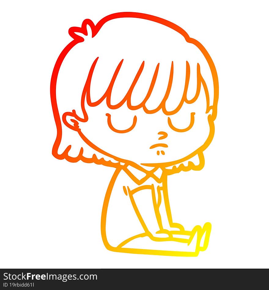 warm gradient line drawing of a cartoon woman