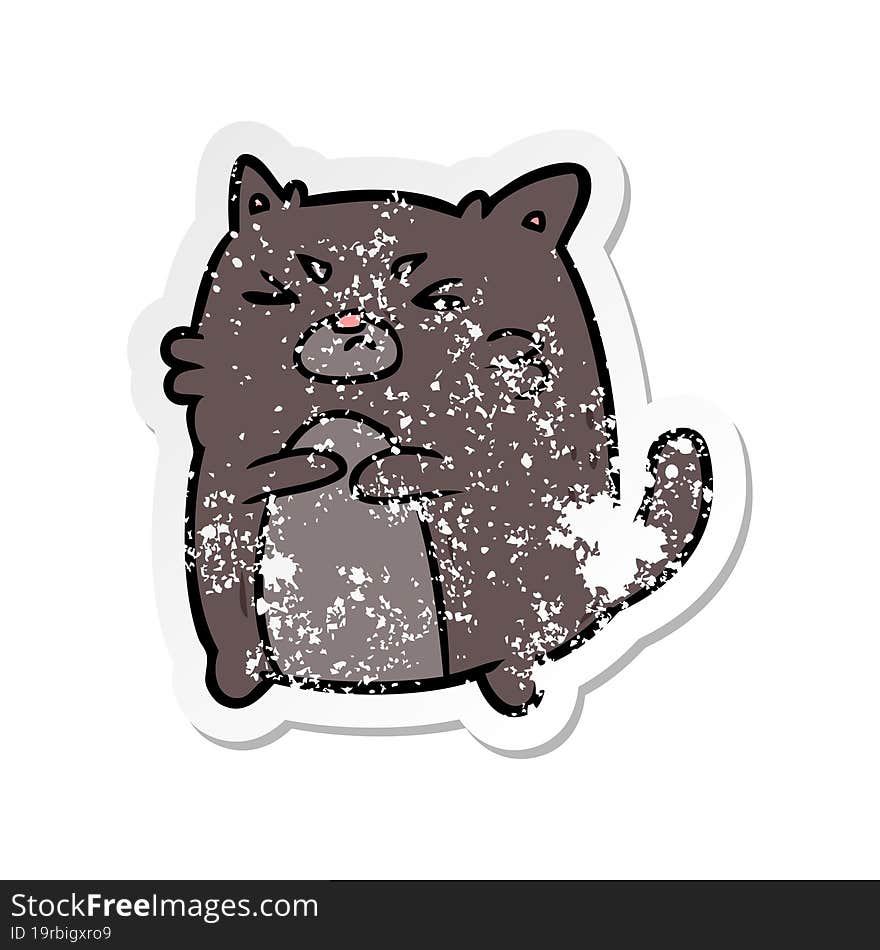 Distressed Sticker Of A Cartoon Angry Cat