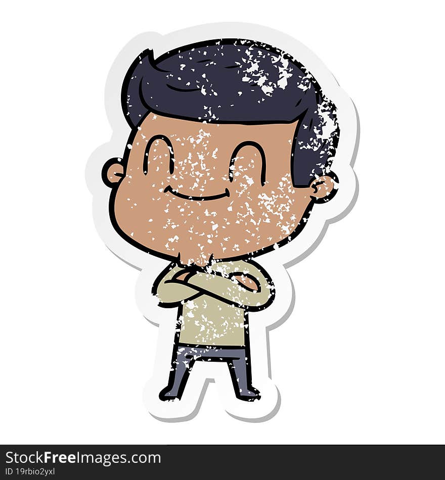 distressed sticker of a cartoon friendly man