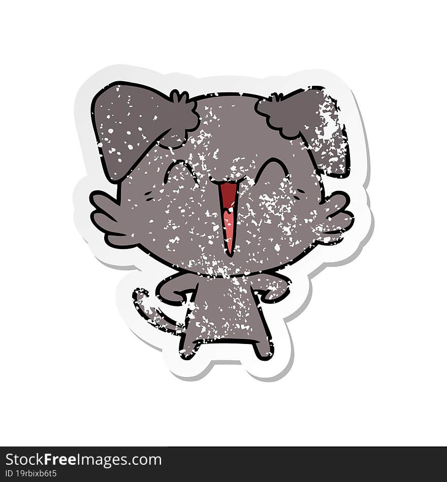 distressed sticker of a happy little dog cartoon