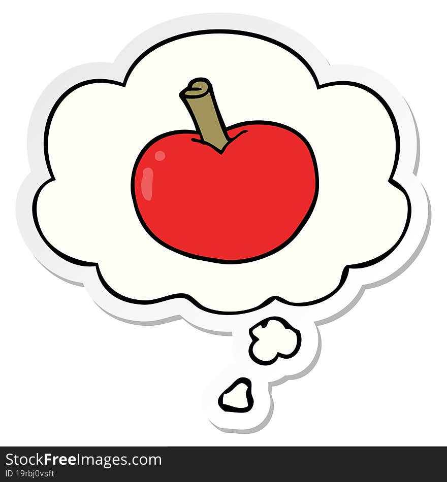 cartoon apple and thought bubble as a printed sticker