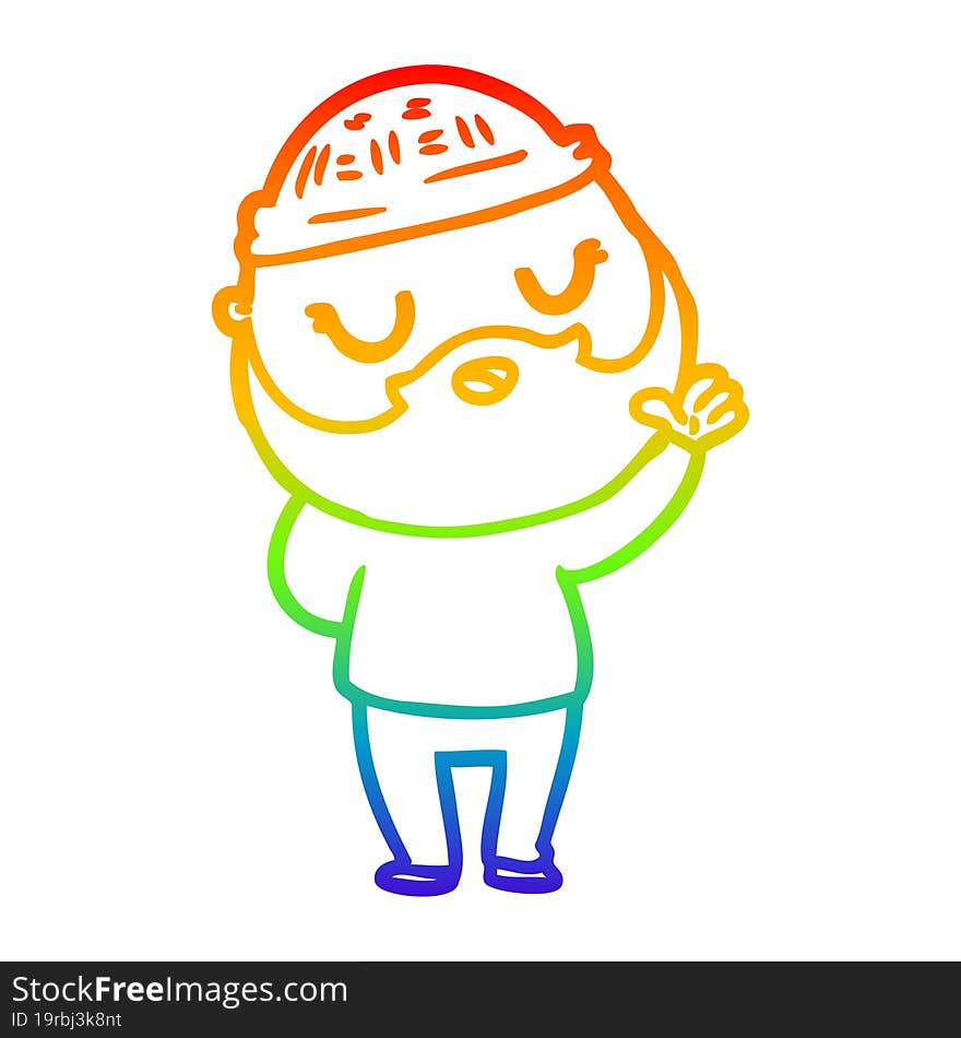 rainbow gradient line drawing cute cartoon man with beard