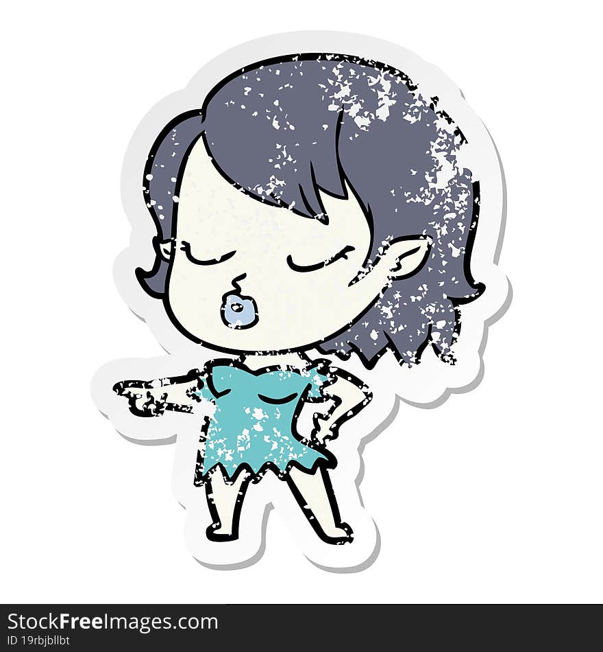 Distressed Sticker Of A Cute Cartoon Vampire Girl