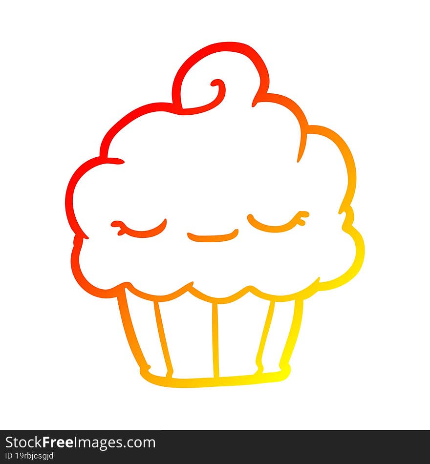 warm gradient line drawing funny cupcake