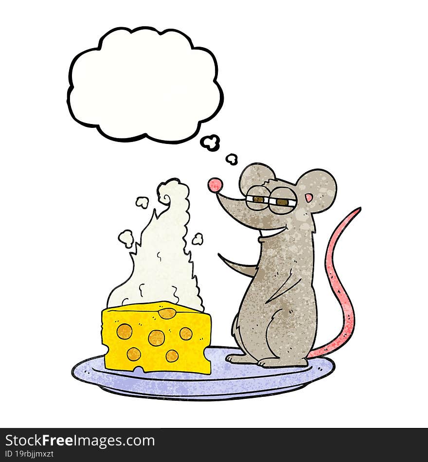 Thought Bubble Textured Cartoon Mouse With Cheese