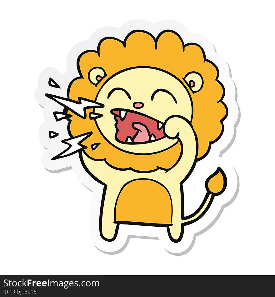 sticker of a cartoon roaring lion