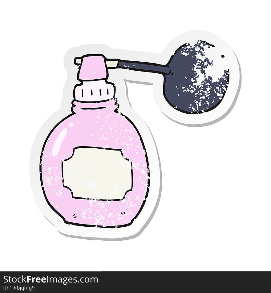 retro distressed sticker of a cartoon perfume bottle