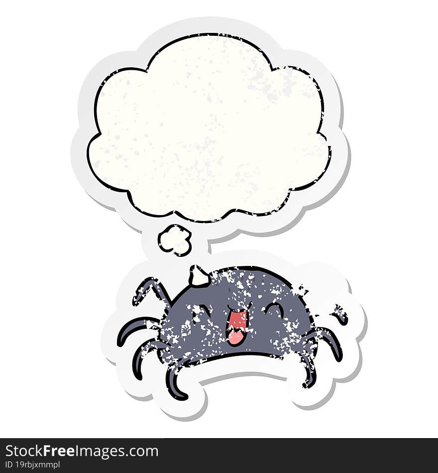 Cartoon Spider And Thought Bubble As A Distressed Worn Sticker