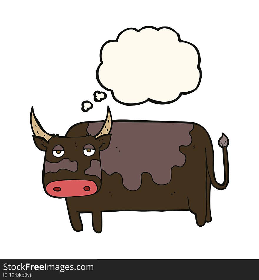 cartoon cow with thought bubble